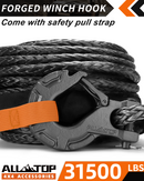 Synthetic Winch Cable w/ Forged Winch Hook - 1/2in x 92ft - 31500LBS-2