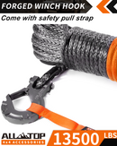 Synthetic Winch Cable w/ Forged Winch Hook - 1/4in x 50ft - 9,500 Lbs-3