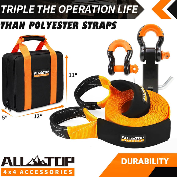 Recovery Strap Kit w/ Hitch Receiver & Shackles: Strap 3in x 30ft - 35,000 Lbs