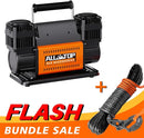 Air Compressor Kit Dual Cylinder - 12.35 ft³/Min - 12V DC + Synthetic Winch Cable w/ Forged Winch Hook - 1/4in x 50ft - 9,500 Lbs-1