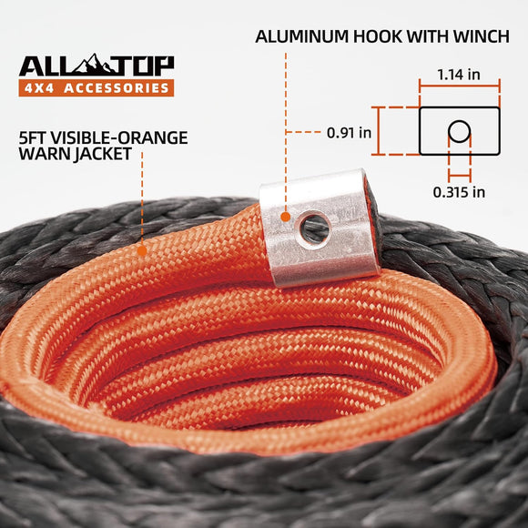 Synthetic Winch Rope Cable - 3/8" x92ft - 25500LBS