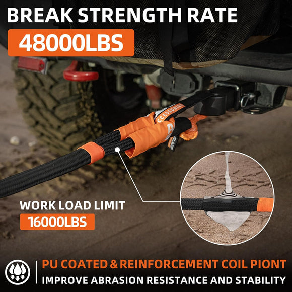Kinetic Recovery Rope - 1in x 20ft - 48,000 Lbs - Black