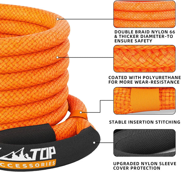 Kinetic Recovery Rope - 1in x 30ft - 48,000 Lbs - Orange w/ Shackles
