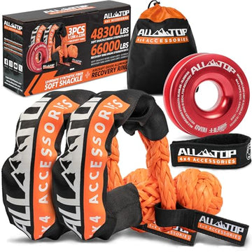 Soft Shackles + Recovery Ring Set: 2PCS x 48,300 Lbs Shackles +  Recovery Ring（Red）
