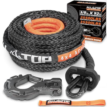 Synthetic Winch Cable w/ Forged Winch Hook - 3/8in x 92ft - 25500LBS