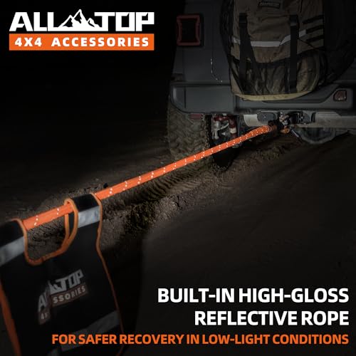 Kinetic Recovery Rope (Reflective) - 1in x 30ft - 48,000 Lbs - Orange  w/ Shackles