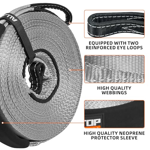 Winch Extension Strap - 2in x 65.6ft - 11,000 Lbs（Grey）