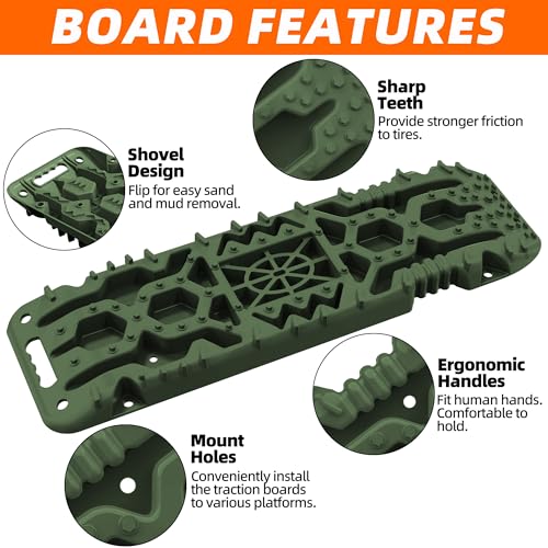 2Pcs Recovery Board with build-in Jack Base & Mounting Kit (Army Green)
